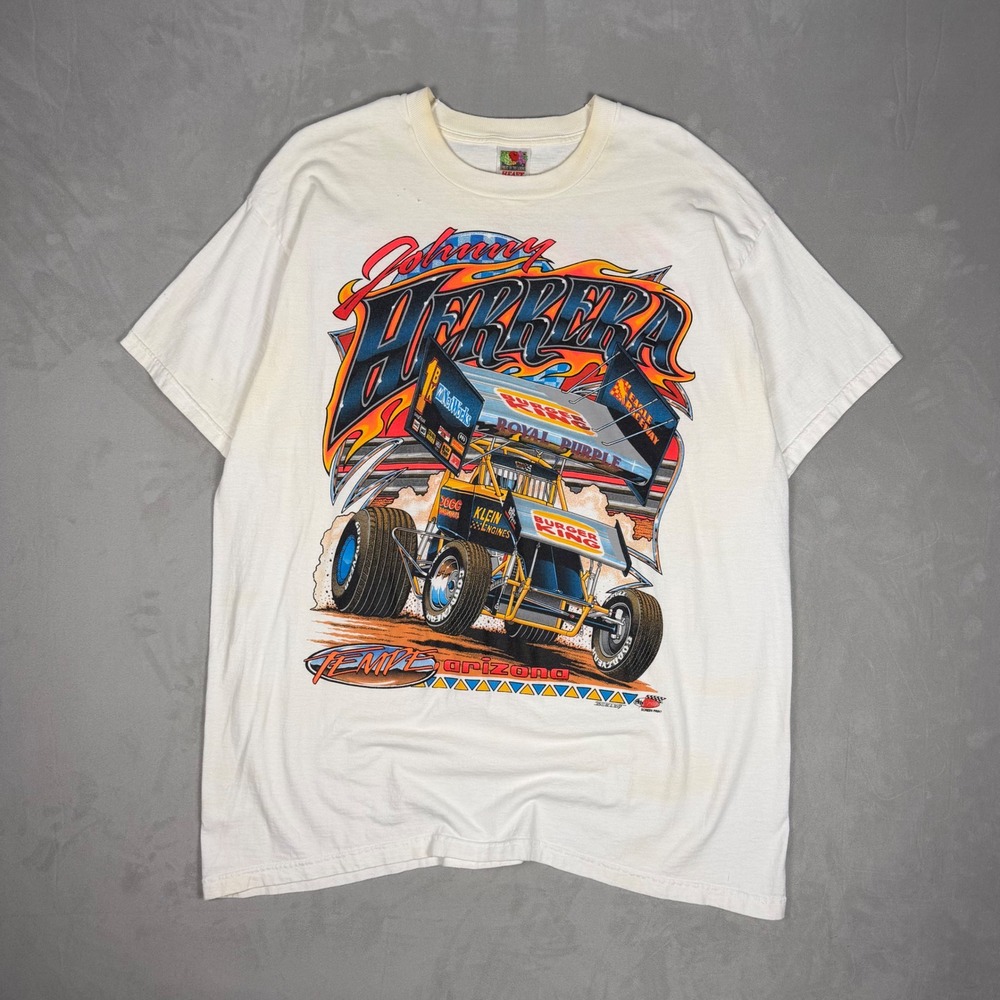 Y2K Mens Fruit of the Loom Johnny Herrera Racing Sprint Car Graphic Tee XXL